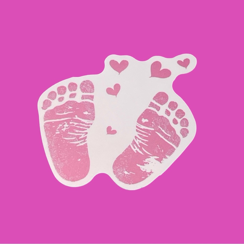 Pink Baby Footprint Sticker with Hearts